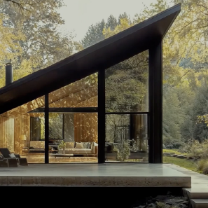 Ultra modern glass and steel house in a forest