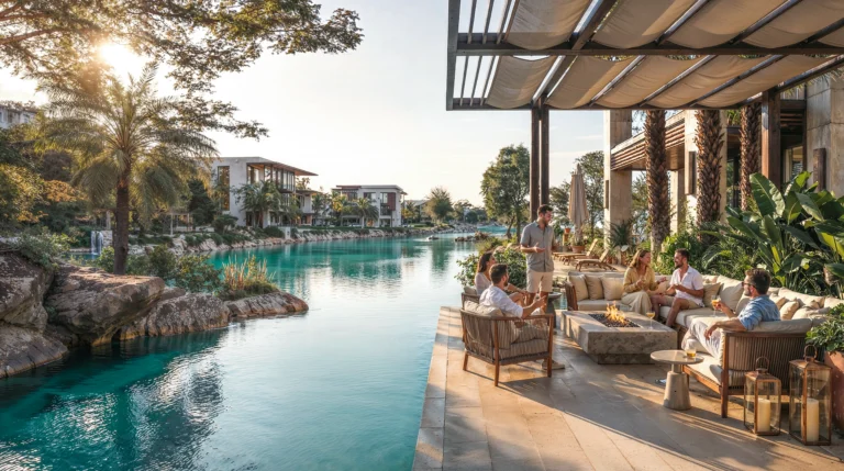 waterfront sit-out area of a luxury residence
